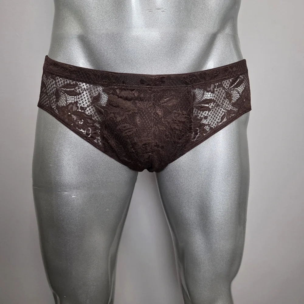 Cosabella Never Say Never‎ Men's Floral Lace Briefs Brown Low Rise Underwear